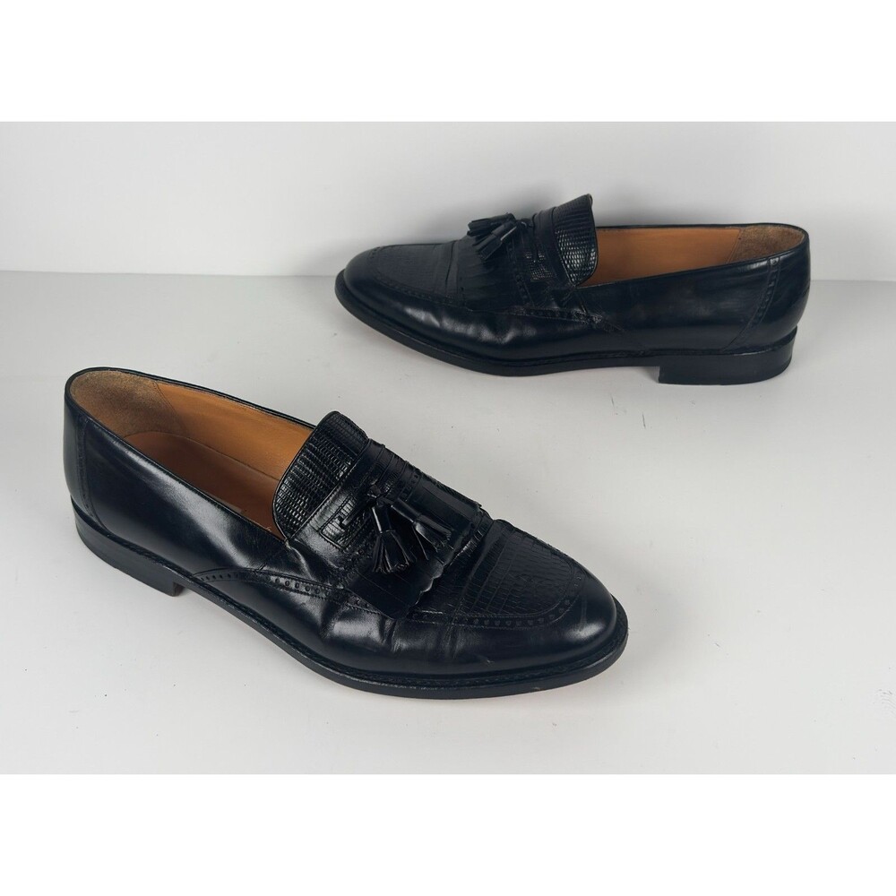 Mezlan Murcia Shoes Mens Black Leather Tassel Loafers Genuine Lizard US 12